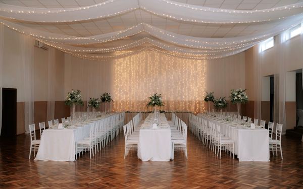 Wedding hall with a fairy-light wall