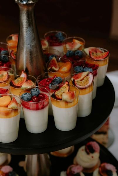 Fruit dessert cups on a tiered stand