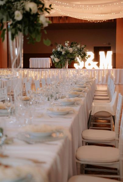 Laid wedding tables in the hall