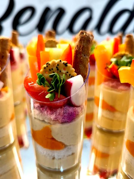 Close-up of a savoury cup with fresh vegetables